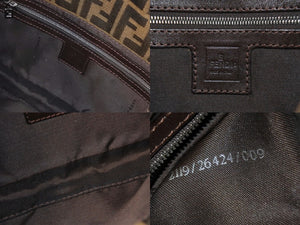 極美品 FENDI フェンディ マンマバケット ワンショルダーバッグ 26424 ズッカ柄 キャンバス レザー ブラウン シルバー金具 中古 4b002969