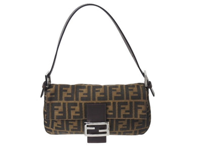 極美品 FENDI フェンディ マンマバケット ワンショルダーバッグ 26424 ズッカ柄 キャンバス レザー ブラウン シルバー金具 中古 4b002969