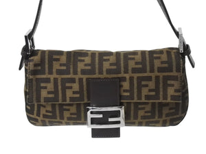 極美品 FENDI フェンディ マンマバケット ワンショルダーバッグ 26424 ズッカ柄 キャンバス レザー ブラウン シルバー金具 中古 4b002969