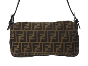 極美品 FENDI フェンディ マンマバケット ワンショルダーバッグ 26424 ズッカ柄 キャンバス レザー ブラウン シルバー金具 中古 4b002969