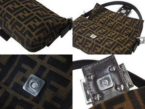 極美品 FENDI フェンディ マンマバケット ワンショルダーバッグ 26424 ズッカ柄 キャンバス レザー ブラウン シルバー金具 中古 4b002969