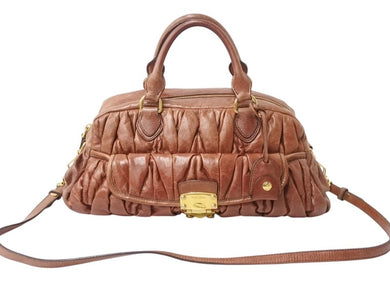 MIUMIU ミュウミュウ ハンドバッグ ショルダーバッグ マテラッセ 2way レザー ブラウン ゴールド金具 美品 中古 4b002972