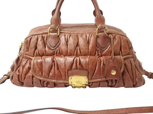 MIUMIU ミュウミュウ ハンドバッグ ショルダーバッグ マテラッセ 2way レザー ブラウン ゴールド金具 美品 中古 4b002972