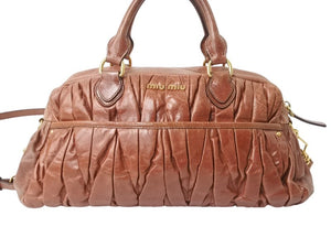 MIUMIU ミュウミュウ ハンドバッグ ショルダーバッグ マテラッセ 2way レザー ブラウン ゴールド金具 美品 中古 4b002972
