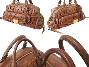 MIUMIU ミュウミュウ ハンドバッグ ショルダーバッグ マテラッセ 2way レザー ブラウン ゴールド金具 美品 中古 4b002972