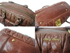MIUMIU ミュウミュウ ハンドバッグ ショルダーバッグ マテラッセ 2way レザー ブラウン ゴールド金具 美品 中古 4b002972