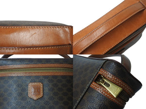 CELINE セリーヌ マカダム柄 ハンドバッグ バニティバック 化粧ポーチ ブラウン ゴールド金具 M94 美品 中古 4b002974