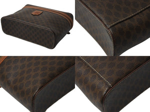 CELINE セリーヌ マカダム柄 ハンドバッグ バニティバック 化粧ポーチ ブラウン ゴールド金具 M94 美品 中古 4b002974