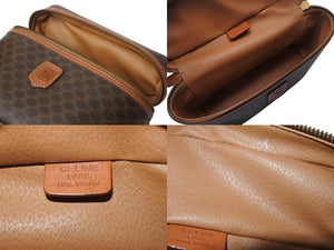 CELINE セリーヌ マカダム柄 ハンドバッグ バニティバック 化粧ポーチ ブラウン ゴールド金具 M94 美品 中古 4b002974