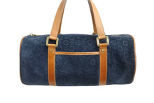 Load image into Gallery viewer, CELINE セリーヌ ハンドバッグ Cマカダム ロゴ金具 筒型 CE00/12 レザー スエード ネイビー ブラウン ゴールド金具 美品 中古 4b002977