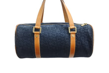 Load image into Gallery viewer, CELINE セリーヌ ハンドバッグ Cマカダム ロゴ金具 筒型 CE00/12 レザー スエード ネイビー ブラウン ゴールド金具 美品 中古 4b002977
