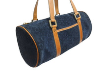Load image into Gallery viewer, CELINE セリーヌ ハンドバッグ Cマカダム ロゴ金具 筒型 CE00/12 レザー スエード ネイビー ブラウン ゴールド金具 美品 中古 4b002977
