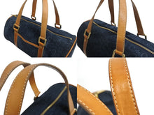 Load image into Gallery viewer, CELINE セリーヌ ハンドバッグ Cマカダム ロゴ金具 筒型 CE00/12 レザー スエード ネイビー ブラウン ゴールド金具 美品 中古 4b002977
