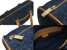 Load image into Gallery viewer, CELINE セリーヌ ハンドバッグ Cマカダム ロゴ金具 筒型 CE00/12 レザー スエード ネイビー ブラウン ゴールド金具 美品 中古 4b002977