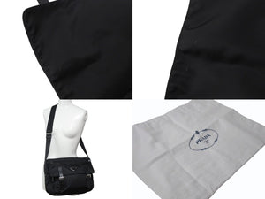 PRADA プラダ VERA トライアングルロゴ ショルダーバッグ メッセンジャーバッグ ナイロン レザー ブラック シルバー金具 美品 中古 4b002978