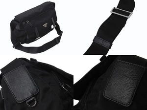 PRADA プラダ VERA トライアングルロゴ ショルダーバッグ メッセンジャーバッグ ナイロン レザー ブラック シルバー金具 美品 中古 4b002978