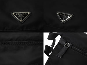PRADA プラダ VERA トライアングルロゴ ショルダーバッグ メッセンジャーバッグ ナイロン レザー ブラック シルバー金具 美品 中古 4b002978
