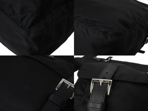 PRADA プラダ VERA トライアングルロゴ ショルダーバッグ メッセンジャーバッグ ナイロン レザー ブラック シルバー金具 美品 中古 4b002978