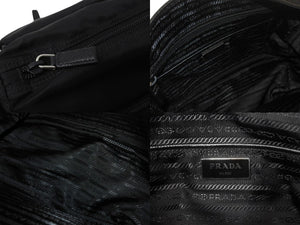 PRADA プラダ VERA トライアングルロゴ ショルダーバッグ メッセンジャーバッグ ナイロン レザー ブラック シルバー金具 美品 中古 4b002978
