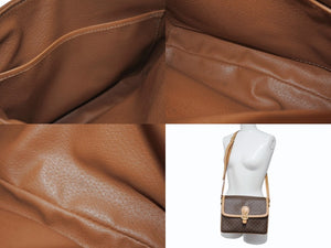 CELINE セリーヌ ショルダーバッグ ヴィンテージマカダム柄 M12 ブラウン ゴールド金具 PVC レザー 美品 中古 4b002979