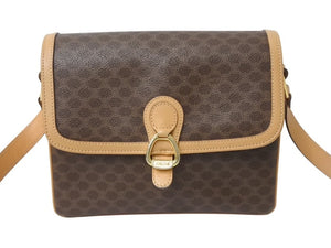 CELINE セリーヌ ショルダーバッグ ヴィンテージマカダム柄 M12 ブラウン ゴールド金具 PVC レザー 美品 中古 4b002979