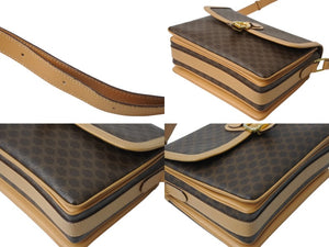 CELINE セリーヌ ショルダーバッグ ヴィンテージマカダム柄 M12 ブラウン ゴールド金具 PVC レザー 美品 中古 4b002979