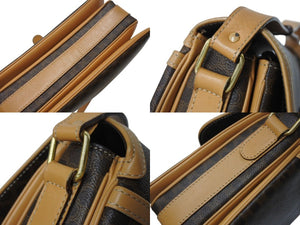 CELINE セリーヌ ショルダーバッグ ヴィンテージマカダム柄 M12 ブラウン ゴールド金具 PVC レザー 美品 中古 4b002979