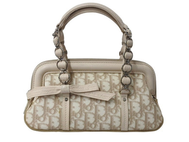 Christian Dior クリスチャンディオール ハンドバッグ ロマンティック トロッター柄 LCP44873M102 コーティングキャンバス レザー ベージュ 美品 中古 4b002980