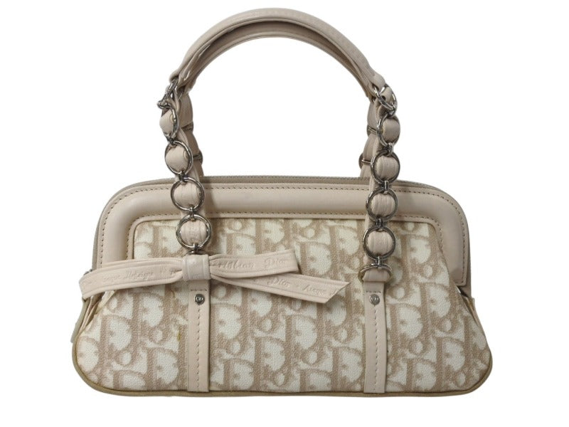 Christian Dior クリスチャンディオール ハンドバッグ ロマンティック トロッター柄 LCP44873M102 コーティングキャンバス レザー ベージュ 美品 中古 4b002980