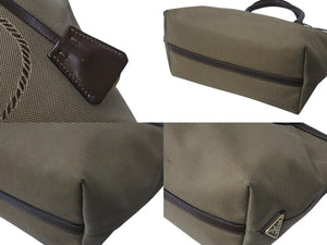 PRADA プラダ ロゴ ジャガード トートバッグ ハンドバッグ 1BA104 トライアングル カーキベージュ ブラック 美品 ロゴ 中古 4b002984 