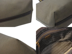 PRADA プラダ ロゴ ジャガード トートバッグ ハンドバッグ 1BA104 トライアングル カーキベージュ ブラック 美品 ロゴ 中古 4b002984 