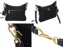 Load image into Gallery viewer, PRADA プラダ ショルダーバッグ トライアングルロゴ ナイロン レザー ブラック ゴールド金具 美品 中古 4b002985