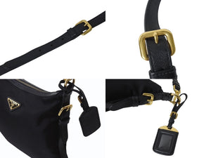 PRADA プラダ ショルダーバッグ トライアングルロゴ ナイロン レザー ブラック ゴールド金具 美品 中古 4b002985