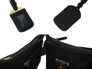 PRADA プラダ ショルダーバッグ トライアングルロゴ ナイロン レザー ブラック ゴールド金具 美品 中古 4b002985