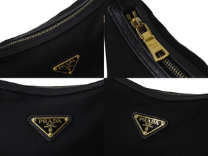 PRADA プラダ ショルダーバッグ トライアングルロゴ ナイロン レザー ブラック ゴールド金具 美品 中古 4b002985