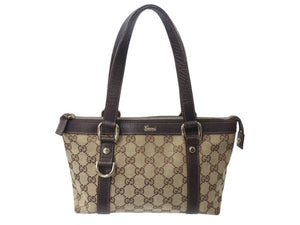 GUCCI グッチ ハンドバッグ 141471 ブラウン ベージュ GGスプリームキャンバス レザー ゴールド金具 美品 中古 4b002987