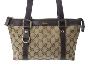 GUCCI グッチ ハンドバッグ 141471 ブラウン ベージュ GGスプリームキャンバス レザー ゴールド金具 美品 中古 4b002987