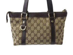 GUCCI グッチ ハンドバッグ 141471 ブラウン ベージュ GGスプリームキャンバス レザー ゴールド金具 美品 中古 4b002987