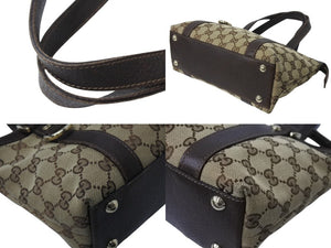 GUCCI グッチ ハンドバッグ 141471 ブラウン ベージュ GGスプリームキャンバス レザー ゴールド金具 美品 中古 4b002987
