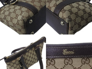 GUCCI グッチ ハンドバッグ 141471 ブラウン ベージュ GGスプリームキャンバス レザー ゴールド金具 美品 中古 4b002987