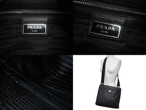 PRADA プラダ ショルダーバッグ クロスボディバッグ トライアングルロゴ VA1034 レザー ブラック シルバー金具 美品 中古 4b002989