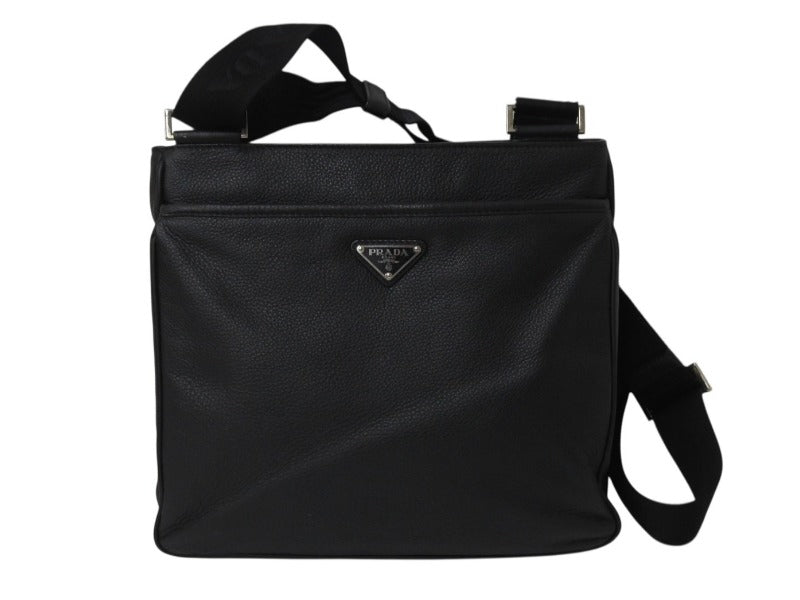 PRADA プラダ ショルダーバッグ クロスボディバッグ トライアングルロゴ VA1034 レザー ブラック シルバー金具 美品 中古 4b002989