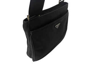 PRADA プラダ ショルダーバッグ クロスボディバッグ トライアングルロゴ VA1034 レザー ブラック シルバー金具 美品 中古 4b002989