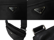 Load image into Gallery viewer, PRADA プラダ ショルダーバッグ クロスボディバッグ トライアングルロゴ VA1034 レザー ブラック シルバー金具 美品 中古 4b002989