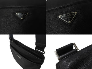 PRADA プラダ ショルダーバッグ クロスボディバッグ トライアングルロゴ VA1034 レザー ブラック シルバー金具 美品 中古 4b002989