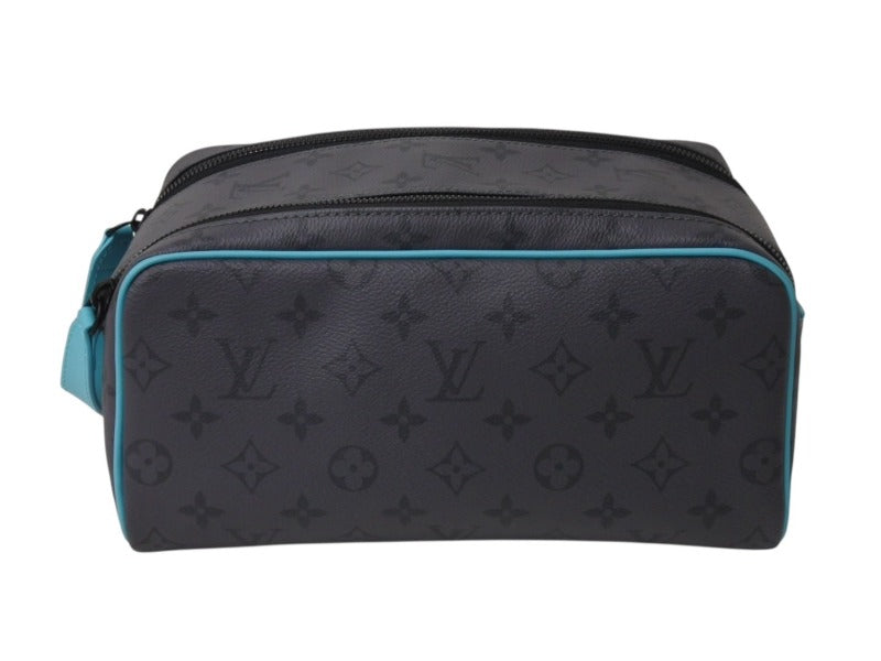 新品同様 LOUISVUITTON ルイヴィトン モノグラムエクリプスリバースドップキット クラッチバッグ M11482 グレー ターコイズ 中古 4b002993