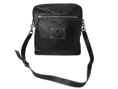 GUCCI グッチ ショルダーバッグ メッセンジャーバッグ クレスト 201451 レザー ブラック シルバー金具 美品 中古 4b002995
