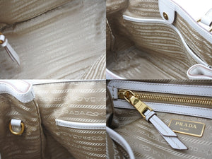 極美品 PRADA プラダ ハンドバッグ ショルダーバッグ 2way 1BA172 キャンバス レザー ホワイト ベージュ ゴールド金具 中古 4b002997