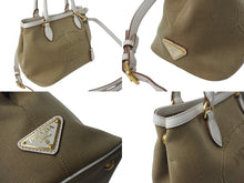 Load image into Gallery viewer, 極美品 PRADA プラダ ハンドバッグ ショルダーバッグ 2way 1BA172 キャンバス レザー ホワイト ベージュ ゴールド金具 中古 4b002997