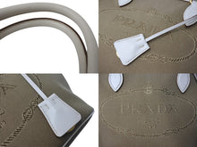 Load image into Gallery viewer, 極美品 PRADA プラダ ハンドバッグ ショルダーバッグ 2way 1BA172 キャンバス レザー ホワイト ベージュ ゴールド金具 中古 4b002997